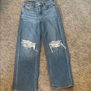 American Eagle Outfitters Women's Wide Leg Ripped Blue Jeans